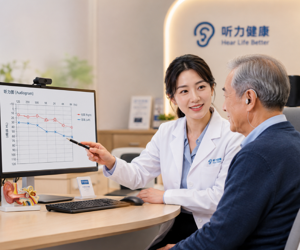 聽力師為客人進行聽力評估