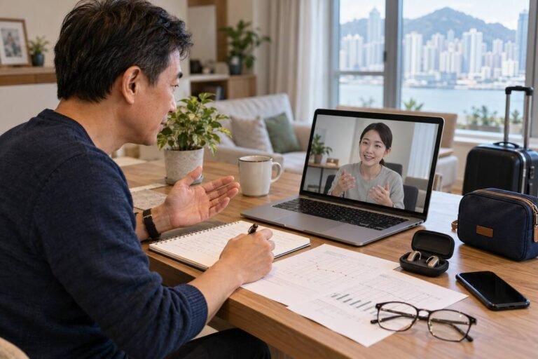 香港用戶在家透過視像整理聽力報告、助聽器資料與北上行程